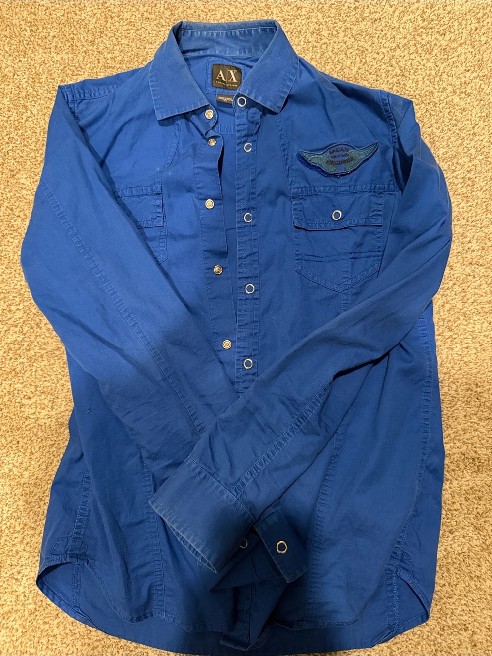 A/X Armani Exchange Royal Blue Long-Sleeve Button-Down Shirt